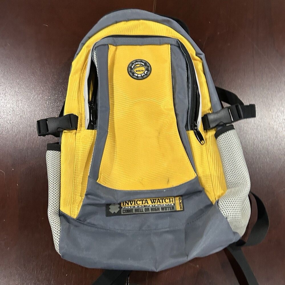 Invicta Watch Yellow Gray Backpack Travel Laptop School Bag Hiking Pack￼
